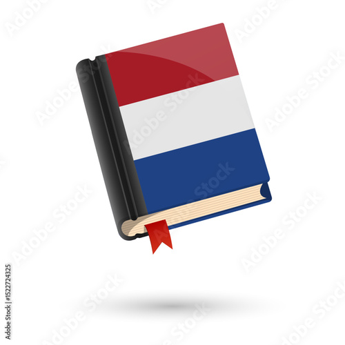 The book is covered in the flag of the Netherlands. Vector illustration of 3D language book on white background.