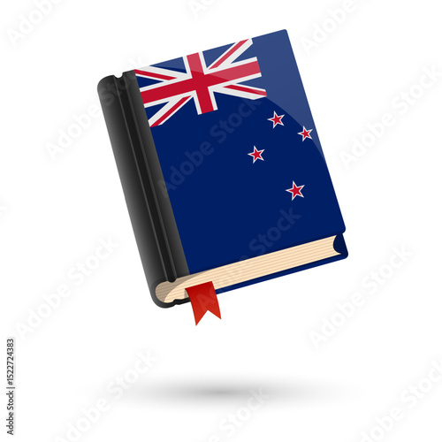 The book is covered in the flag of the New Zealand. Vector illustration of 3D language book on white background.