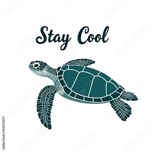 Sea Turtle Illustration with Stay Cool Text on Black Background for Summer