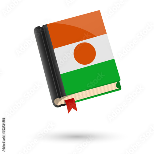 The book is covered in the flag of the Niger. Vector illustration of 3D language book on white background.