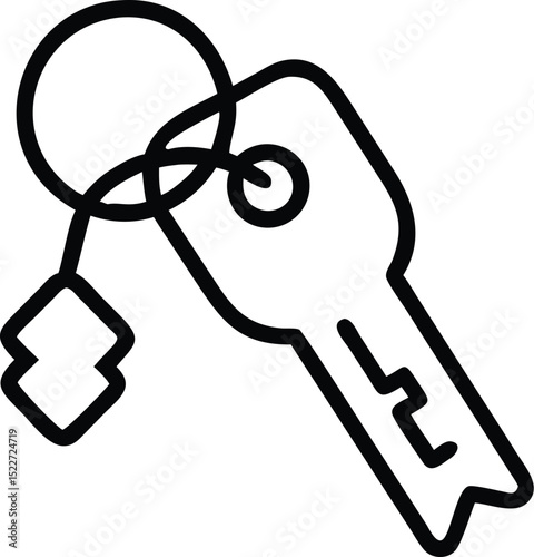 Key with keychain vector icon illustration for security access and lock symbol outline style art