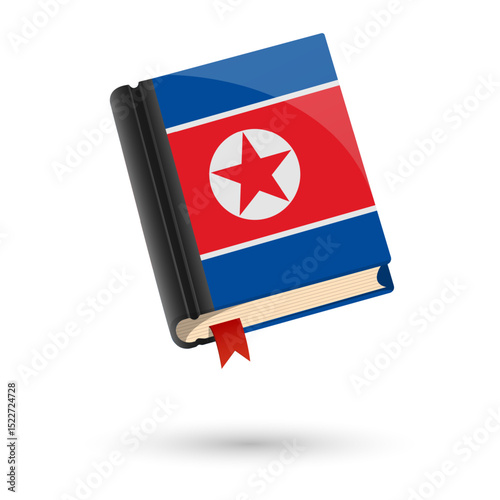 The book is covered in the flag of the North Korea. Vector illustration of 3D language book on white background.