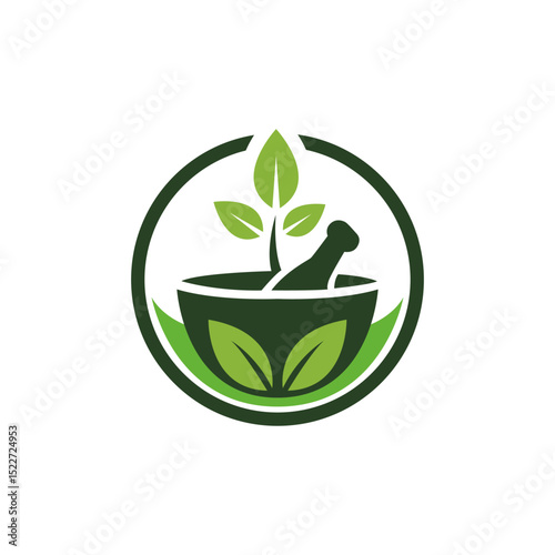 Vector artwork of an herbal mortar with nature elements