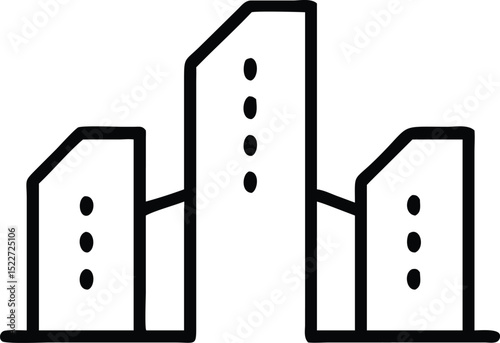 City skyline vector outline illustration of buildings and skyscrapers, urban landscape drawing icon art