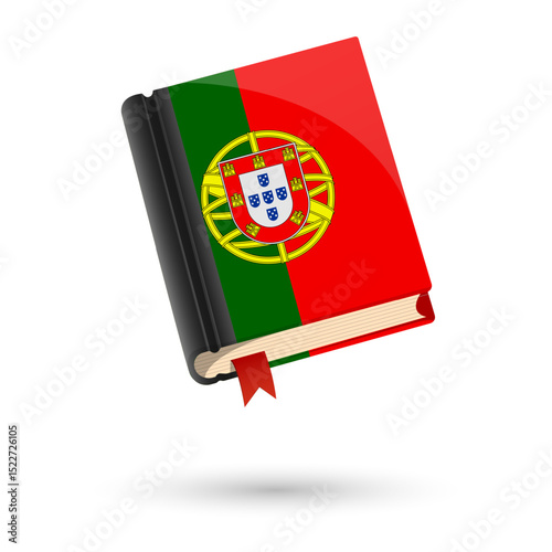 The book is covered in the flag of the Portugal. Vector illustration of 3D language book on white background.
