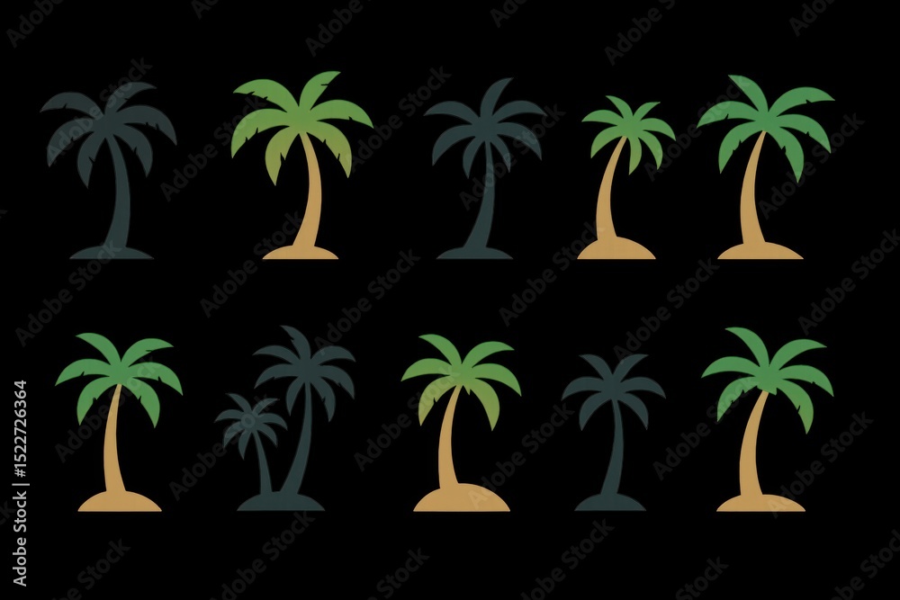 Obraz premium Palm trees with lush green leaves and long slender trunks, isolated on transparent background.