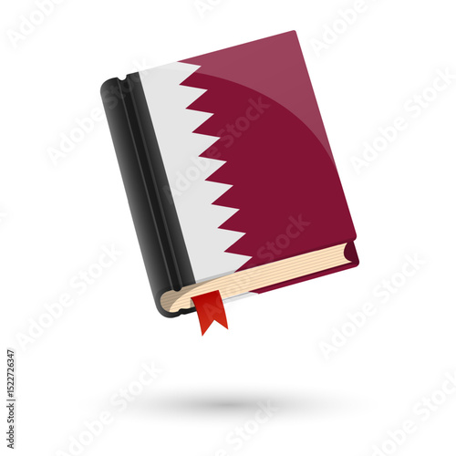 The book is covered in the flag of the Qatar. Vector illustration of 3D language book on white background.