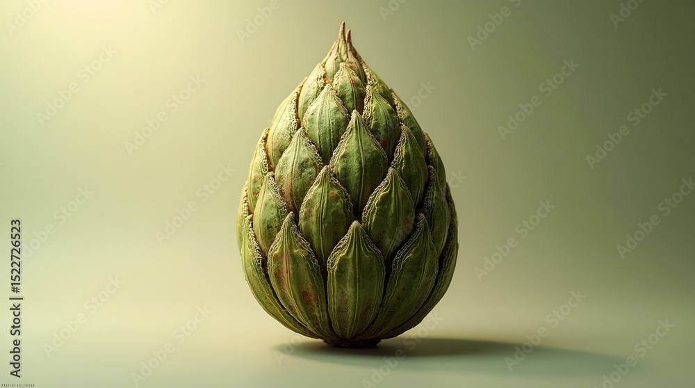 Fototapeta premium Close-up of a vibrant green artichoke. Fresh, healthy vegetable. Ideal for food blogs, culinary designs, and nutrition-themed projects.