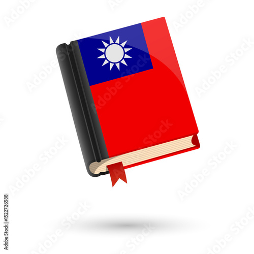 The book is covered in the flag of the Republic of China. Vector illustration of 3D language book on white background.