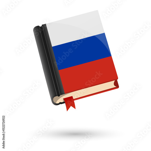 The book is covered in the flag of the Russia. Vector illustration of 3D language book on white background.