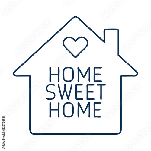 Home sweet home graphic design. House icon with heart symbol perfect for housewarming party invitations. Home sweet home image is ideal for real estate marketing and moving announcements.