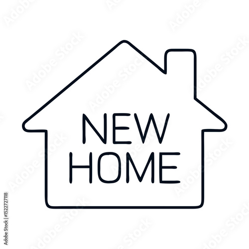 New home sign for housewarming party invitation. Stylish new home symbol with text inside house shape.