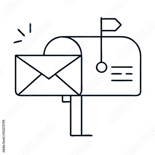 New mailbox with letter and flag. Stylish mailbox design perfect for housewarming announcements.  New mailbox illustration ideal for greeting cards and moving invitations.