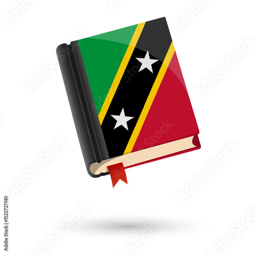 The book is covered in the flag of the Saint Kitts and Nevis. Vector illustration of 3D language book on white background.