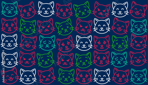 Cute kitten expression pattern with dark tones