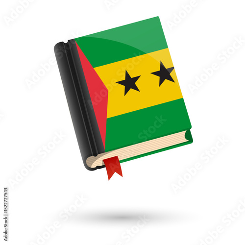 The book is covered in the flag of the Sao Tome and Principe. Vector illustration of 3D language book on white background.