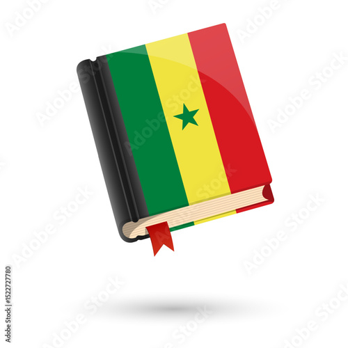 The book is covered in the flag of the Senegal. Vector illustration of 3D language book on white background.
