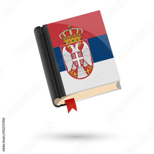 The book is covered in the flag of the Serbia. Vector illustration of 3D language book on white background.