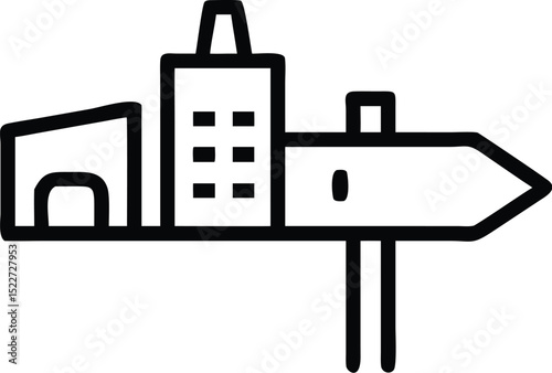 Illustration of city direction sign with building and arrow for navigation and urban planning design