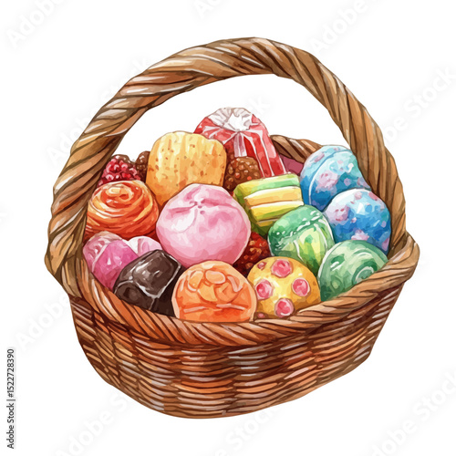 Nowruz Sweets Gift Basket, watercolor painting vector, high quality, isolated on a white background.