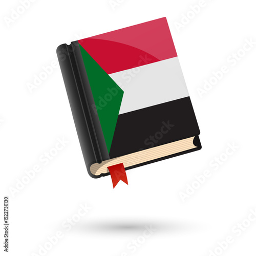 The book is covered in the flag of the Sudan. Vector illustration of 3D language book on white background.