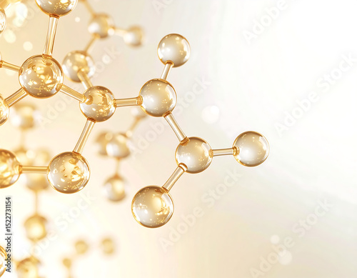 3D Molecular Model Golden Atoms in Water,  A Firefly Illustration