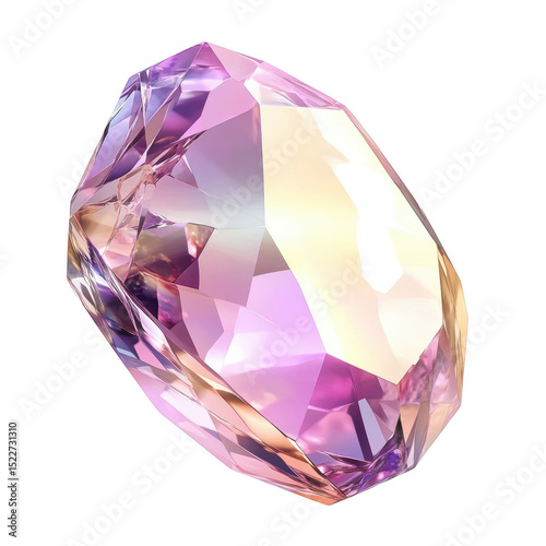 A sparkling, multifaceted gemstone with shades of pink and purple reflecting light. cut out. transparent background