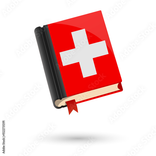 The book is covered in the flag of the Switzerland. Vector illustration of 3D language book on white background.