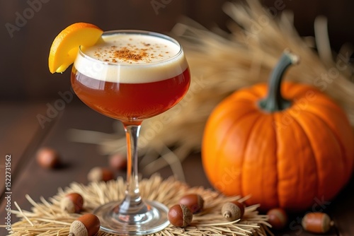 Seasonal pumpkin cocktail recipe cozy autumn setting food photography warm mood close-up perspective