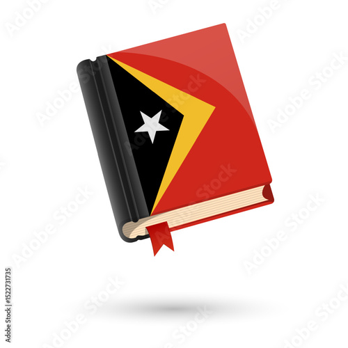 The book is covered in the flag of the Timor Leste. Vector illustration of 3D language book on white background.