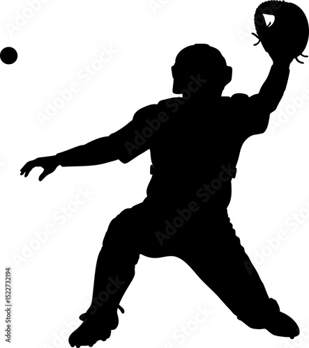 Powerful Baseball Catcher Silhouette Action Pose Sports Graphic Design Element