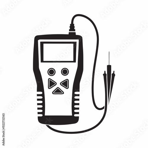 Digital multimeter with probe cables and display in black design  