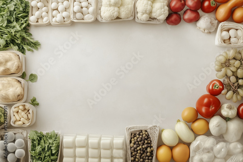 Wallpaper Mural White grocery store counter with various food, food store top view background. Food on the kitchen table flat lay background. Torontodigital.ca
