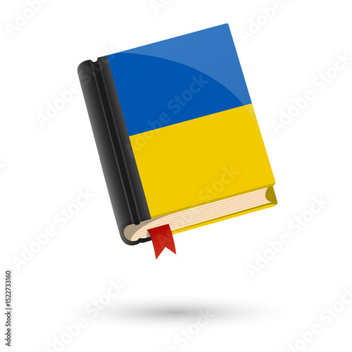 The book is covered in the flag of the Ukraine. Vector illustration of 3D language book on white background.