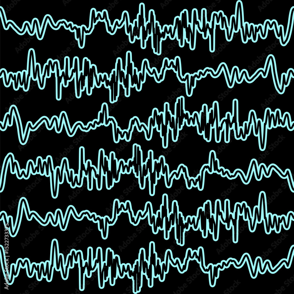 Obraz premium Blue heartbeat seamless pattern with black background