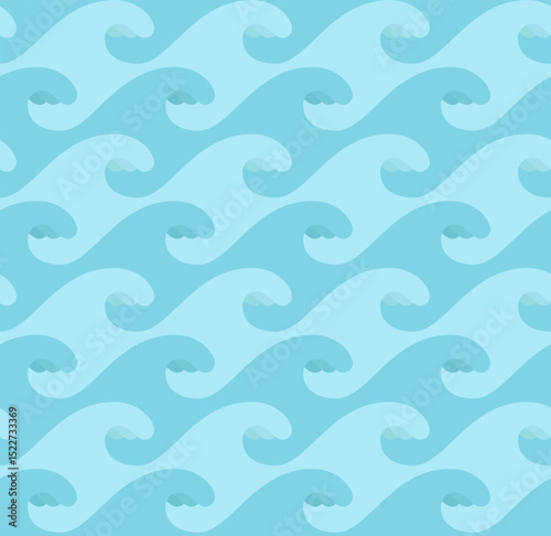 Flat blue ocean wave seamless pattern