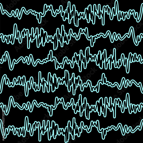 Blue heartbeat seamless pattern with black background