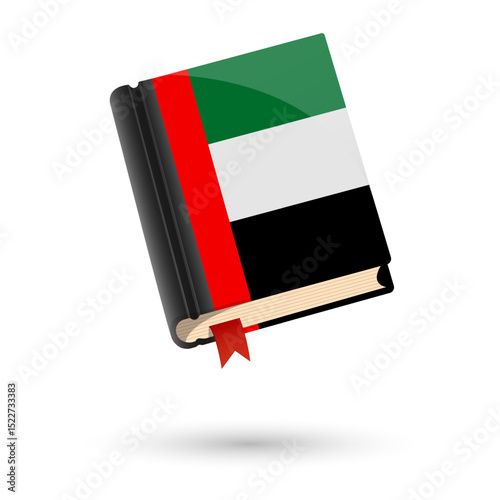 The book is covered in the flag of the United Arab Emirates. Vector illustration of 3D language book on white background.
