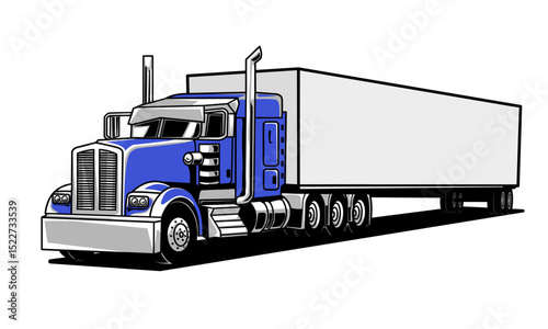 Hand drawn illustrated transport truck delivery. Export import shipping transportation freight container truck. Trucking logistic vector illustration