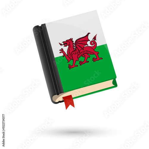 The book is covered in the flag of the Wales. Vector illustration of 3D language book on white background.