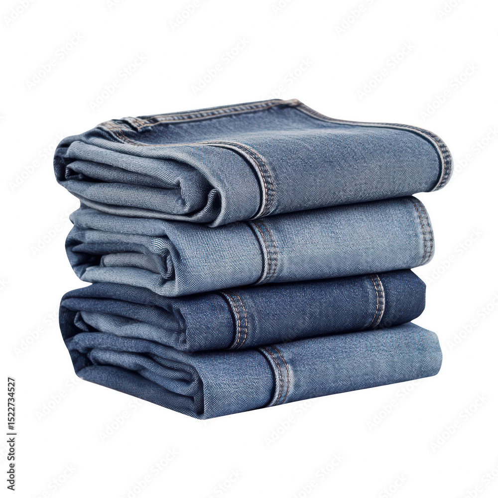 Folded denim towels stacked neatly. cut out. transparent background Folded denim towels stacked neatly. cut out. transparent background