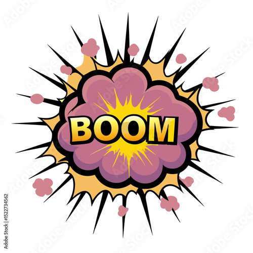 Isolated vector image of comic book style explosion with word BOOM, transparent background  