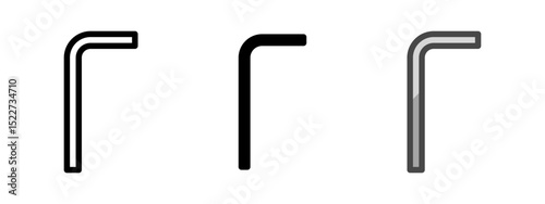 Multipurpose allen key vector icon in outline, glyph, filled outline style. Three icon style variants in one pack.