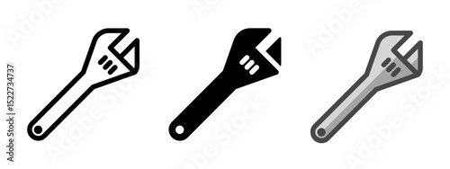 Multipurpose adjustable wrench vector icon in outline, glyph, filled outline style. Three icon style variants in one pack.