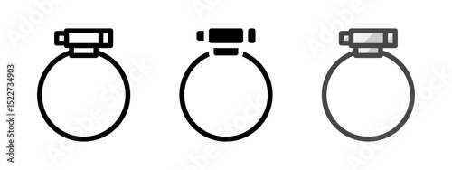 Multipurpose hose clamp vector icon in outline, glyph, filled outline style. Three icon style variants in one pack.