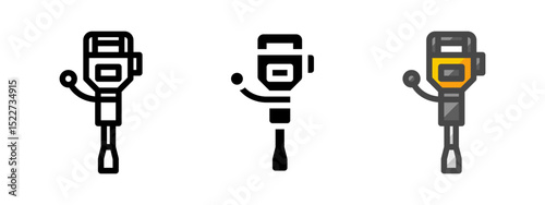 Multipurpose jackhammer vector icon in outline, glyph, filled outline style. Three icon style variants in one pack.
