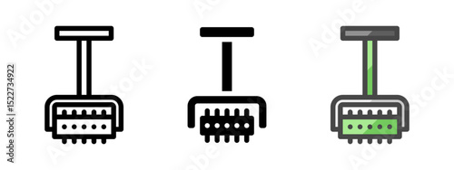 Multipurpose lawn aerator vector icon in outline, glyph, filled outline style. Three icon style variants in one pack.
