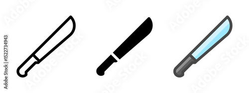 Multipurpose machete vector icon in outline, glyph, filled outline style. Three icon style variants in one pack.