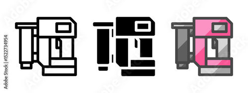 Multipurpose nail gun vector icon in outline, glyph, filled outline style. Three icon style variants in one pack.