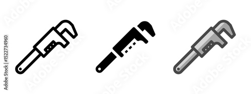 Multipurpose monkey wrench vector icon in outline, glyph, filled outline style. Three icon style variants in one pack.